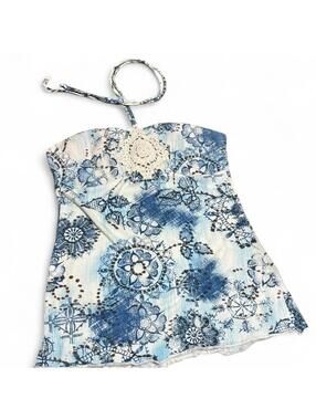 Self Esteem Blue and brown Floral Crochet Halter Tube Top Boho Festival Medium